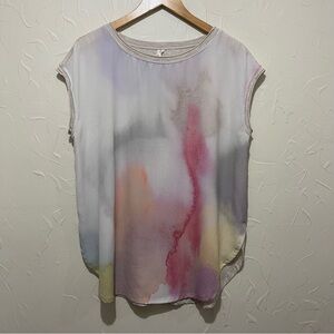 Anthropologie multi color watercolor sleeveless blouse (large)